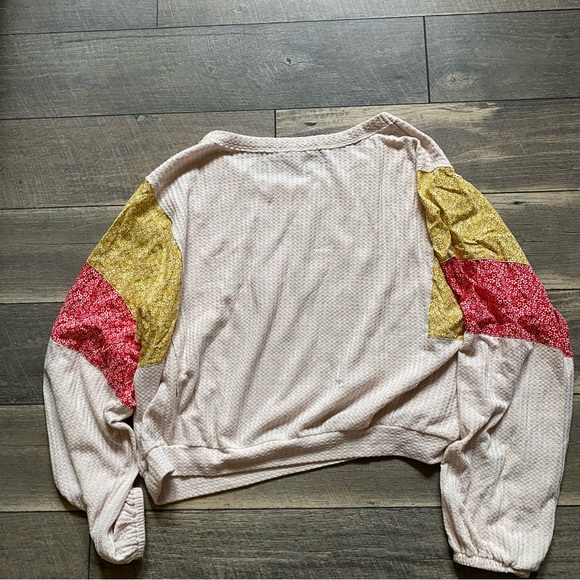 Forever 21 || Boho Floral Patchwork Waffle Knit Top Size L - Picture 6 of 12